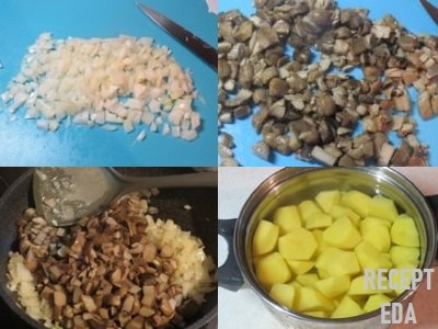 картофельные котлеты с грибами и луком на сковороде