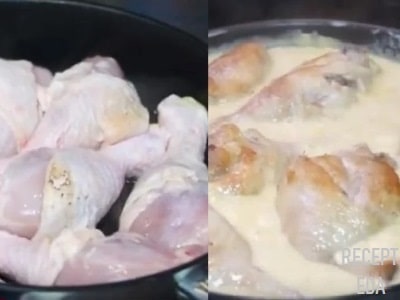 куриные голени в сметане с чесноком на сковороде