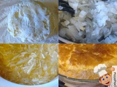 рецепт закусочного пирога с луком и плавленным сыром