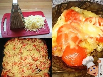 мясо с картошкой помидорами и сыром в духовке