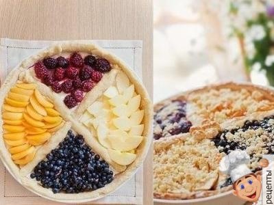 песочный пирог с творогом и фруктами 