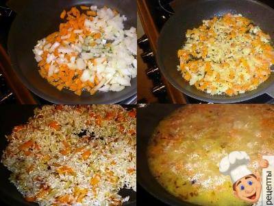 рис с луком и морковью на сковороде 