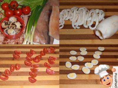 как приготовить салат кальмары помидоры яйца