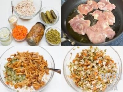 салат с курицей и грибами простой рецепт