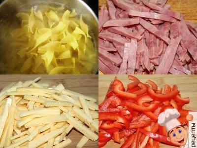 как приготовить салат с макаронами, ветчиной и сыром