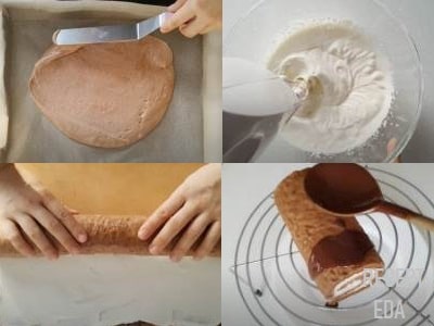 шоколадный бисквитный рулет с кремом из сливок