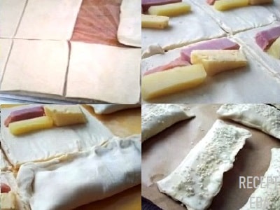 слойки из слоеного теста с колбасой и сыром