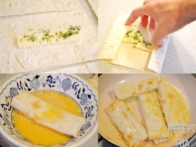 сырные палочки из лаваша на сковороде с сыром и яйцом 