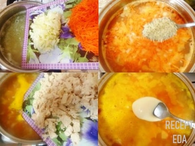 сырный суп с курицей и рисом