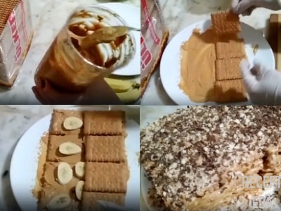 торт банановый без выпечки с печеньем и сгущенкой